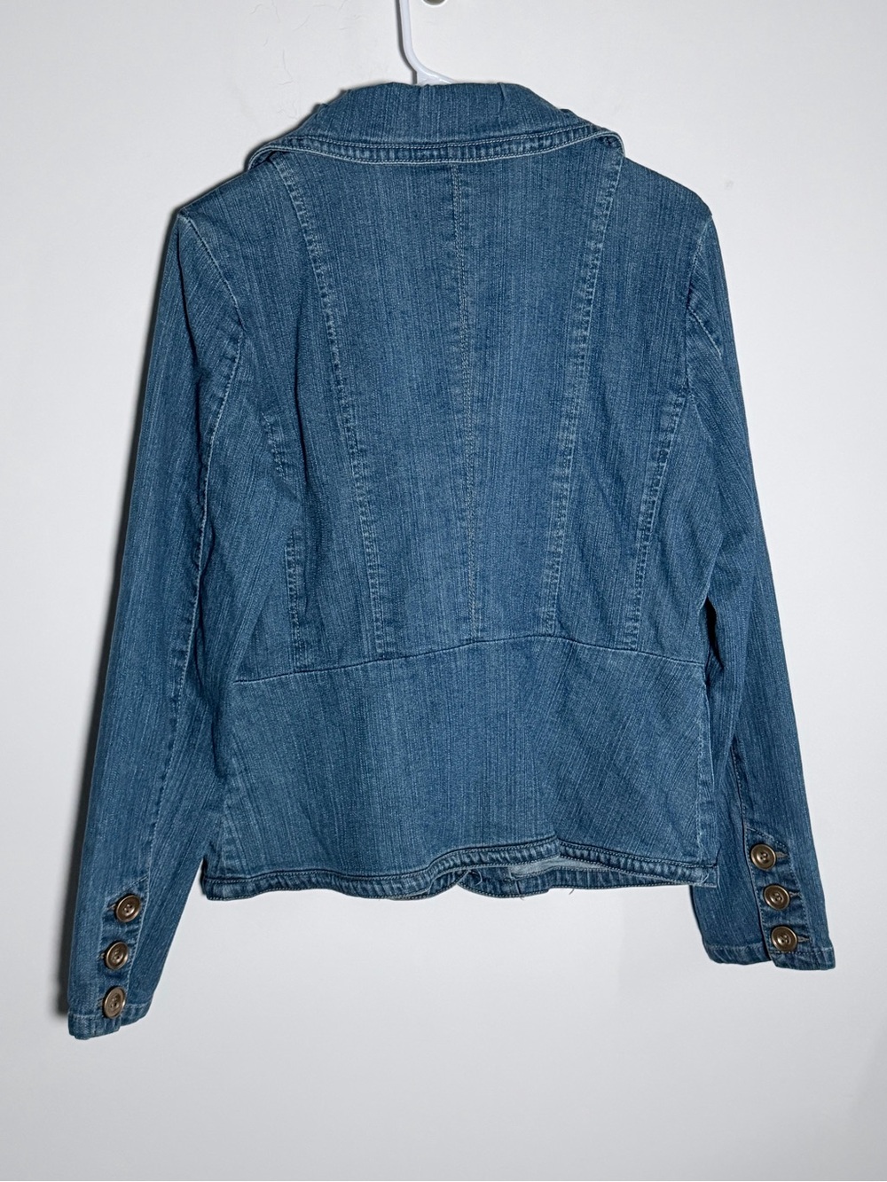 Roz & Ali Medium Blue Denim Blazer Jacket with Scalloped Notch Collar - Picture 5 of 10